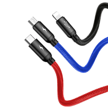 Baseus Three Primary Colors 3in1 USB-A - micro USB / Lightning / USB-C 3,5A kabelis 0,3 m - juodas