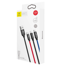 Baseus Three Primary Colors 3in1 USB-A - micro USB / Lightning / USB-C 3,5A kabelis 0,3 m - juodas