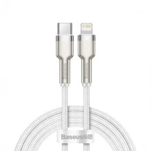 „Baseus Cafule“ serijos metaliniai duomenys USB-C / „Lightning“ 20 W PD laidas, 1 m – baltas