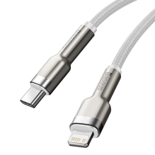 „Baseus Cafule“ serijos metaliniai duomenys USB-C / „Lightning“ 20 W PD laidas, 1 m – baltas