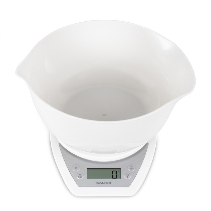 Salter 1024 WHDR14 Digital Kitchen Scales with Dual Pour Mixing Bowl White