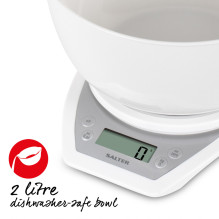 Salter 1024 WHDR14 Digital Kitchen Scales with Dual Pour Mixing Bowl White