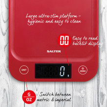 Salter 1067 RDDRA Digital Kitchen Scale, 5kg Capacity red