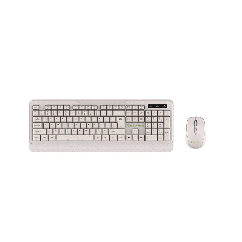 Tellur Green Wireless Keyboard and Mouse Nano Recever Creame