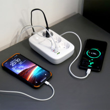 „Tellur Smart WiFi Power Strip 3“ lizdai, PD30W, QC18W, 2xUSB 2.4A 2500W 10A 2m