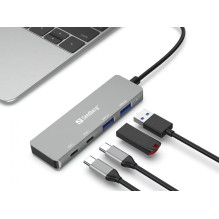 Sandberg 136-50 USB-C iki 2xUSB-A+2xUSB-C šakotuvo