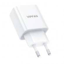 Sieninis įkroviklis Vipfan E04, USB-C, 20W, QC 3.0 + USB-C laidas (baltas)