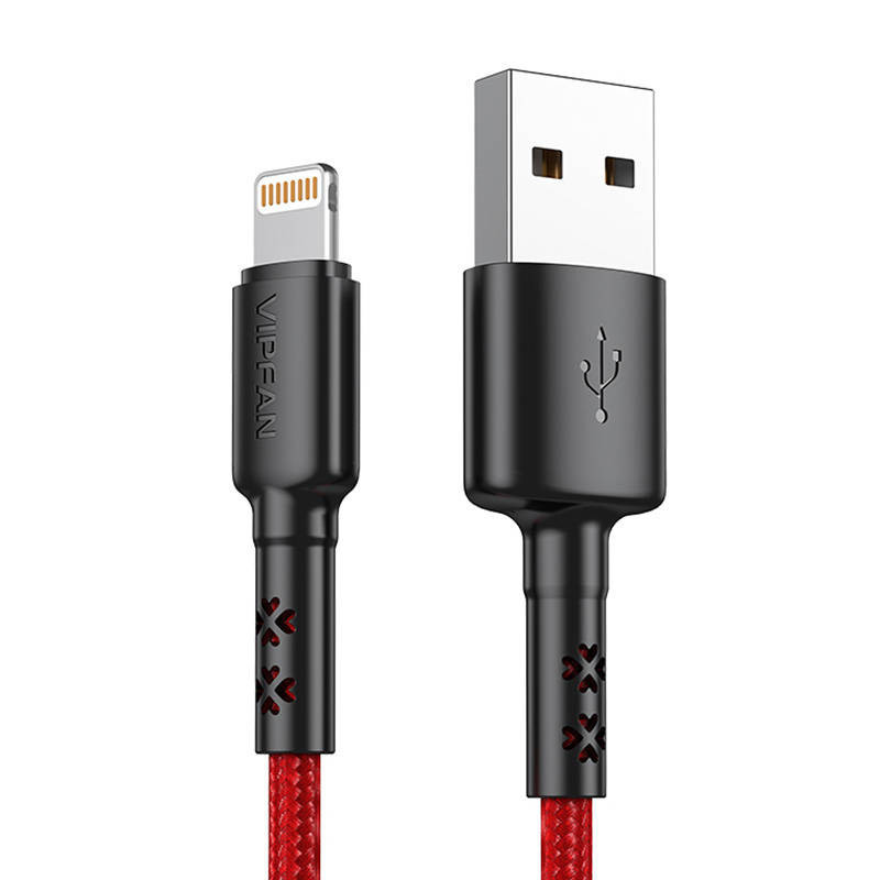 USB prie Lightning kabelis Vipfan X02, 3A, 1,8 m (raudonas)