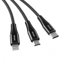 USB laidas Vipfan X16 3w1 USB-C/ Lightning/ Micro 66W 3.5A (nepaprastas)