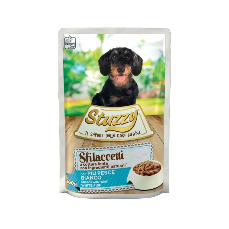 STUZZY Sfilaccetti with white fish meat - wet dog food - 100g