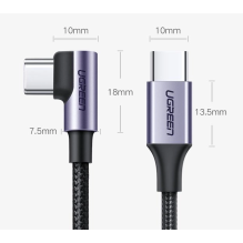 Ugreen US255 50123 USB-C (tiesus) / USB-C (kampinis) PD QC kabelis 60W 3A 1m – pilkas