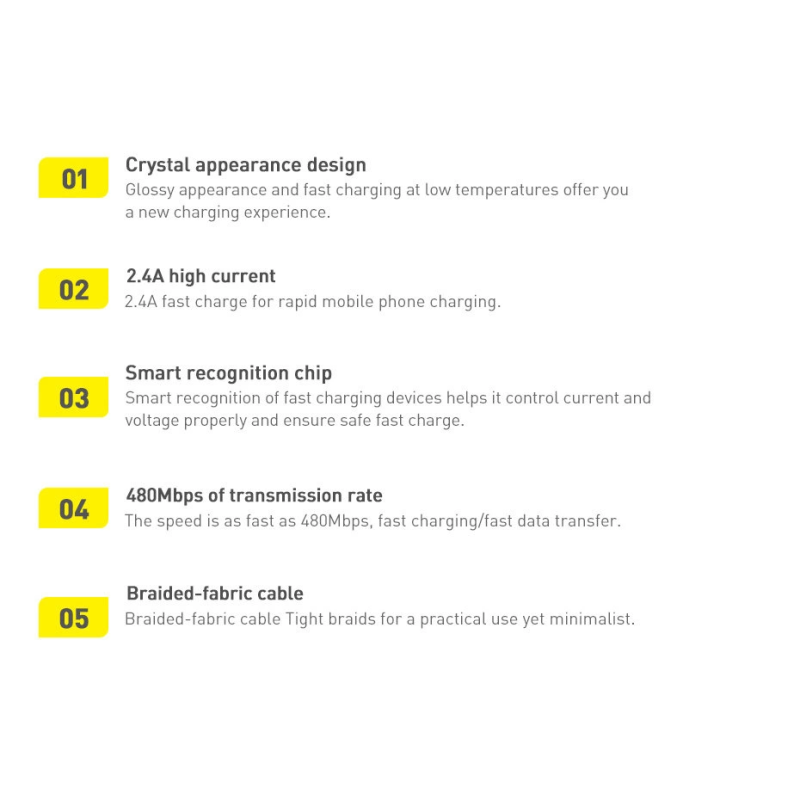 „Baseus Crystal Shine“ serijos kabelis USB laidas greitam įkrovimui ir duomenų perdavimui A tipo USB – Lightning 2.4A 1.