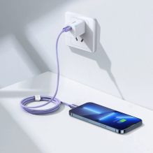 Baseus CAJY000205 Lightning – USB-C PD laidas 20W 480Mb/s 1,2m – violetinė