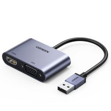 Ugreen CM449 adapter converter USB - HDMI 1.3 (1920x1080 60Hz) + VGA 1.2 (1920x1080 60Hz) gray