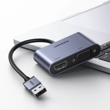 Ugreen CM449 adapter converter USB - HDMI 1.3 (1920x1080 60Hz) + VGA 1.2 (1920x1080 60Hz) gray