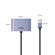 Ugreen CM449 adapter converter USB - HDMI 1.3 (1920x1080 60Hz) + VGA 1.2 (1920x1080 60Hz) gray