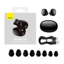 „Baseus Bowie E2 TWS Bluetooth 5.2“ belaidės ausinės, atsparios vandeniui IP55 juodos spalvos (NGTW090001)