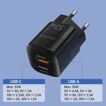 „Choetech“ greitas USB sieninis įkroviklis C tipo USB PD QC 33 W juodas (PD5006)