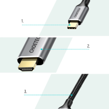 Choetech rinkinio adapteris HUB USB Type C – HDMI 2.0 (3840 x 2160 @ 60Hz) pilka (HUB-H12) + USB kabelis Type C – HDMI (