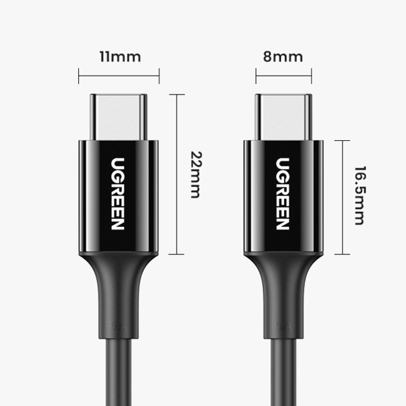 Ugreen kabelis USB Type C (kištukinis) iki C tipo (kištukinis) kabelis 1m baltas (US300)