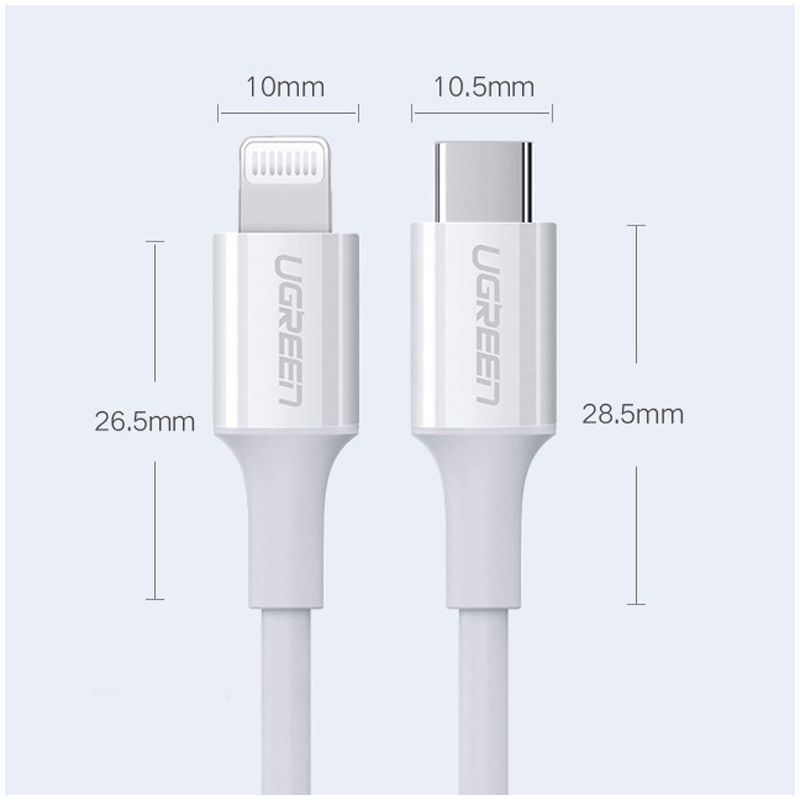 Ugreen C tipo USB laidas – Lightning 3A kabelis, 0,25 m baltas (US171)