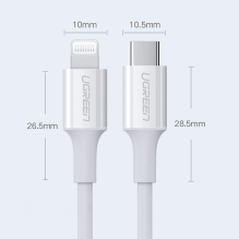 Ugreen US171 Lightning – USB-C MFi PD laidas 20W 3A 480Mb/s 0,5m – baltas