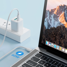 Joyroom ilgalaikė serija A9 USB-C / USB-C PD QC kabelis 60W 3A 1m - baltas