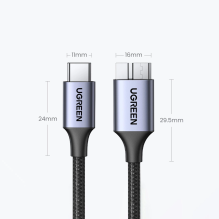 USB C / mikro USB-B 3.0 kabelis Ugreen US565 5Gb / s 3A 0,5m - pilkas