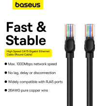 Baseus High Speed Cat 5 RJ-45 1000Mb / s Ethernet cable 8m round - black