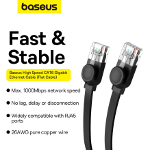 Baseus High Speed Cat 6 RJ-45 1000Mb / s Ethernet cable 12m flat - black