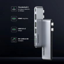 HUB Ugreen CM380 2xUSB C - HDMI / 2xUSB 3.0 / SD TF / USB C PD - gray