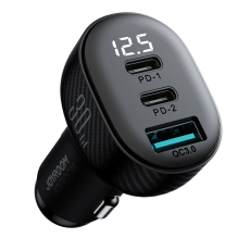 Joyroom JR-CCD04 30W 2x USB-C USB-A automobilinis įkroviklis su ekranu - juodas