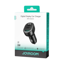 Joyroom JR-CCD04 30W 2x USB-C USB-A automobilinis įkroviklis su ekranu - juodas