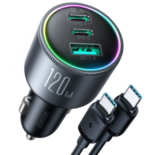 Joyroom JR-CCN07 automobilinis įkroviklis 120W 2xUSB-C USB-A + USB-C laidas 100W - tamsiai pilka