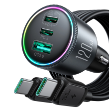 Joyroom JR-CCN07 automobilinis įkroviklis 120W 2xUSB-C USB-A + USB-C laidas 100W - tamsiai pilka