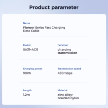 Joyroom Pioneer Series SA31-AC6 USB-A / USB-C laidas 100W 1,2m - juodas