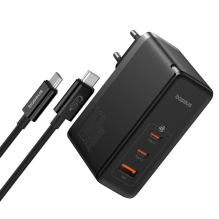 Baseus GaN5 Pro GaN įkroviklis 2x USB-C / USB-A 160W - juodas + USB-C - USB-C 240W laidas - juodas