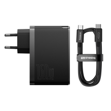 Baseus GaN5 Pro GaN įkroviklis 2x USB-C / USB-A 160W - juodas + USB-C - USB-C 240W laidas - juodas