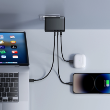 Baseus GaN5 Pro GaN įkroviklis 2x USB-C / USB-A 160W - juodas + USB-C - USB-C 240W laidas - juodas