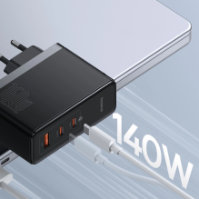 Baseus GaN5 Pro GaN įkroviklis 2x USB-C / USB-A 160W - juodas + USB-C - USB-C 240W laidas - juodas