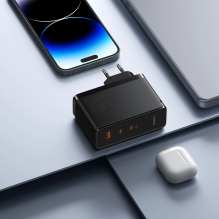 Baseus GaN5 Pro GaN įkroviklis 2x USB-C / USB-A 160W - juodas + USB-C - USB-C 240W laidas - juodas