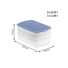 Maisto laikymo indas - ROTHO Rondo Mėlynas, 2 x 0,75L, 1 x 1,35L