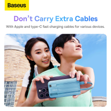 „Baseus Comet“ serijos maitinimo blokas su ekranu 10 000 mAh 22,5 W - mėlynas + USB-A - USB-C laidas 0,3 m - baltas