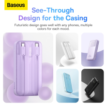 „Baseus Comet“ serijos maitinimo blokas su ekranu 10 000 mAh 22,5 W - mėlynas + USB-A - USB-C laidas 0,3 m - baltas