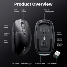 Ugreen MU103 Bluetooth 5.0 kompiuterio pelė / 2.4GHz USB imtuvas – juoda