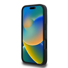 Guess dygsniuotas metalinis logotipas iPhone 16 Pro dėklas – juodas