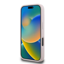 Guess dygsniuotas metalinis logotipas iPhone 16 Pro dėklas – rožinis