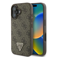 Guess Leather 4G Triangle Strass MagSafe dėklas, skirtas iPhone 16 Plus – rudas