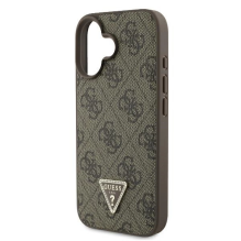 Guess Leather 4G Triangle Strass MagSafe Case for iPhone 16 Plus - Brown