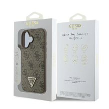 Guess Leather 4G Triangle Strass MagSafe dėklas, skirtas iPhone 16 Plus – rudas